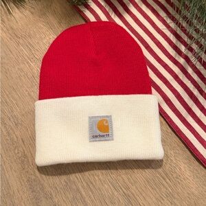 Carhartt Two-Tone Red and White Toddler Beanie